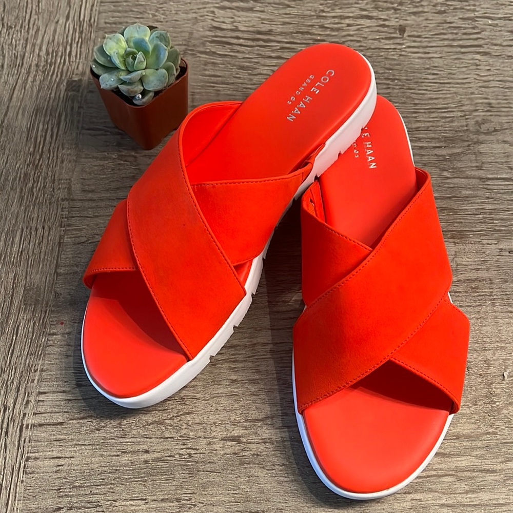 NIB Cole Haan Zerogrand Criss Cross Slide Sandals - Ponciana Suede